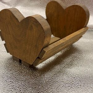 Vintage Wooden Double Heart Basket Farmhouse Cottagecore